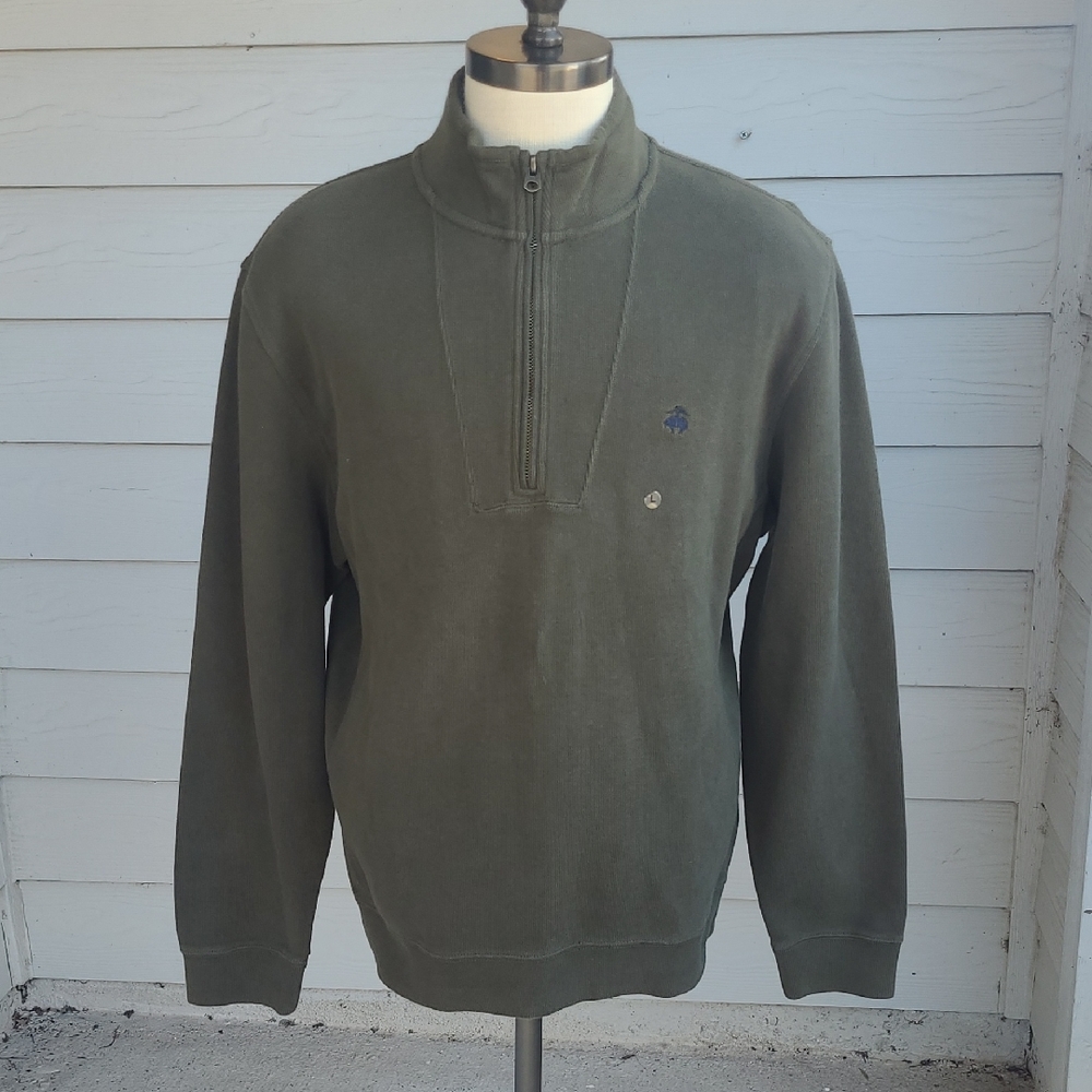 BROOKS BROTHERS 346 Dark Green‎ Cotton Large Half Zip Pullover Sweater NEW